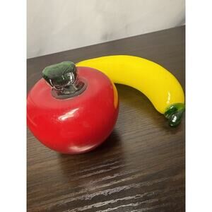 Set Of 2 MCM Art Glass Murano Style Red Apple And Yellow Banana Fruit